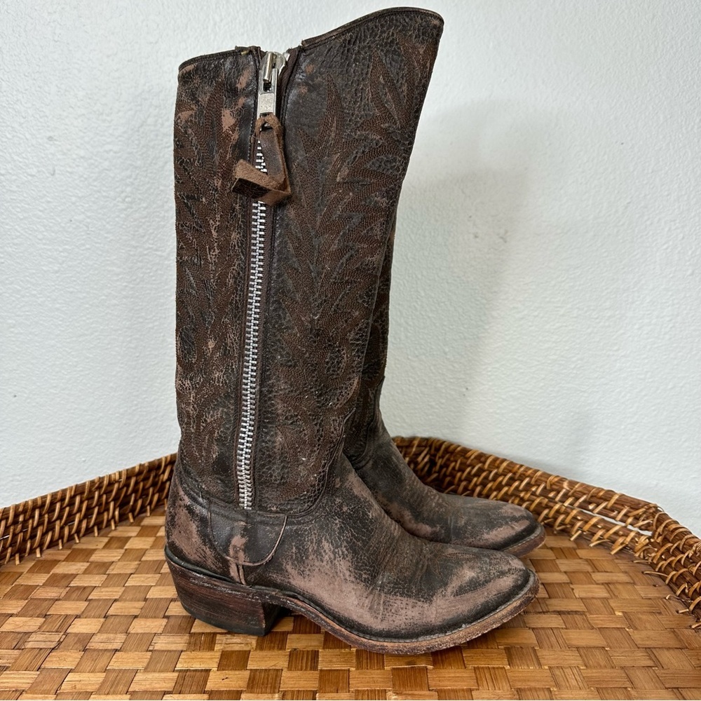 Old Gringo cowboy boots neutral brown leather zip up bohemian cowgirl casual